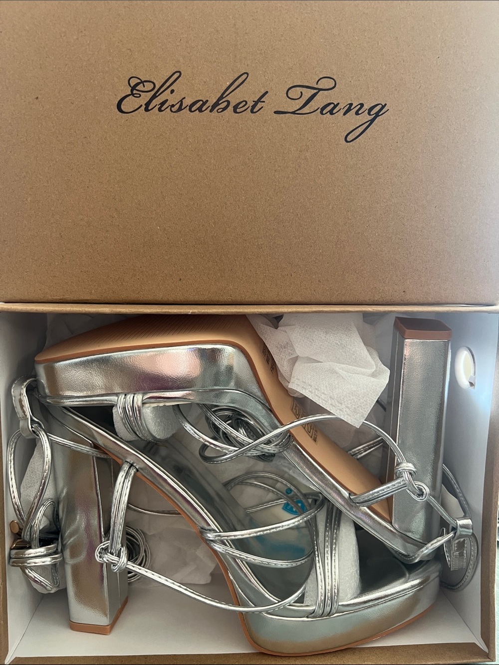 Silver Strappy Block Heel Sandals